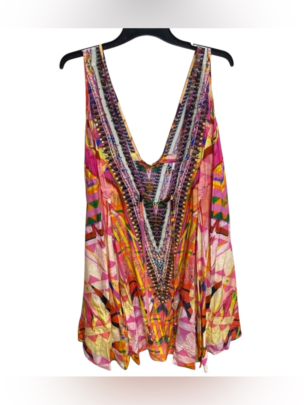CAMILLA Silk Embellished V Neck Crystal Mini Dress Cover Up - Picture 4 of 6